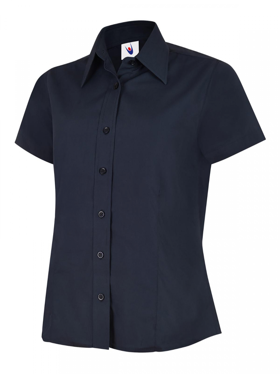 Uneek-Clothing-Ladies Poplin Half Sleeve Shirt, mid blue