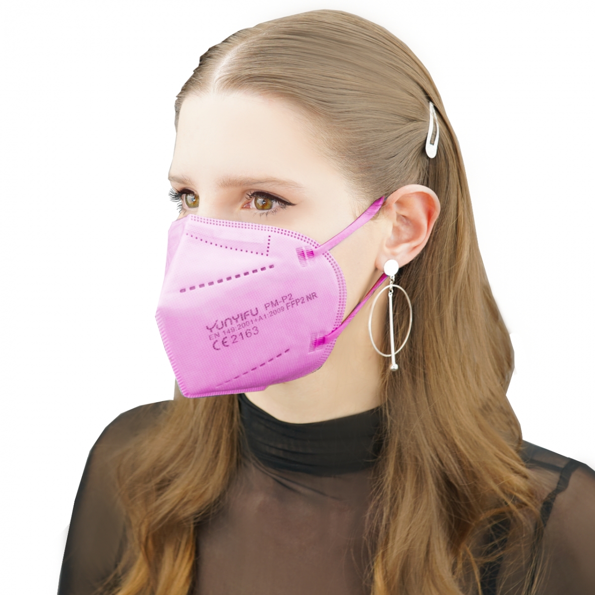 PSA-FFP2-Maske, Einwegmaske, Atemschutz, Mundschutz, rosa, VE = 10 Stck
