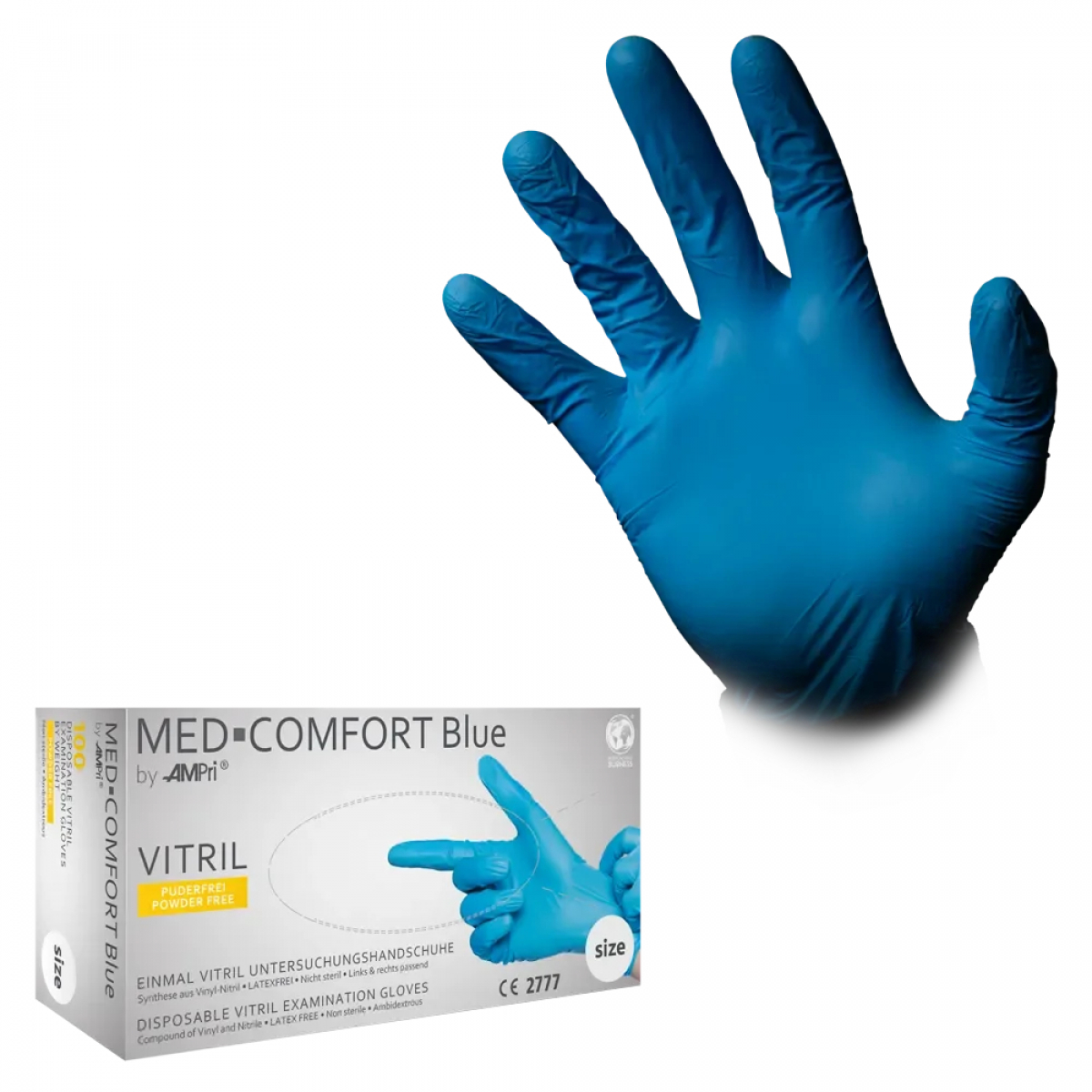 AMPRI-Nitril-Einmal-Einweg-Handschuhe, MED COMFORT, puderfrei, unsteril, VE = Pkg. á 100 Stück, blau