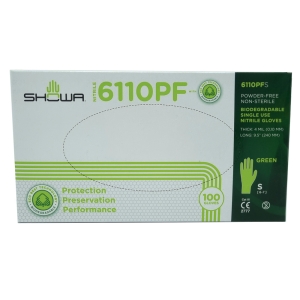F-*SHOWA 6110PF* HANDSCHUHE, NITRIL, GRÜN, PUDERFREI, LANG, CAT.3